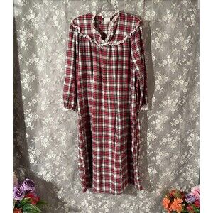 Vintage 80s Flannel Nightgown Size Large 1980s Retro Christmas Plaid Cozy Granny